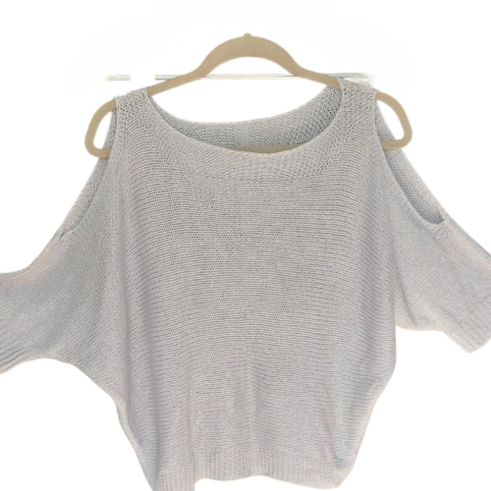 Light Grey Cold Shoulder Knit Sweater